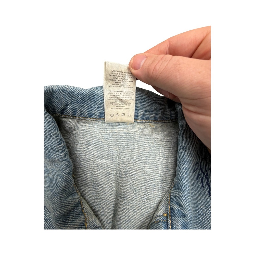 Disney Denim Jacket Womens L Blue Stitch Angel 626 Light Wash Embroidered Doodle - Picture 5 of 14